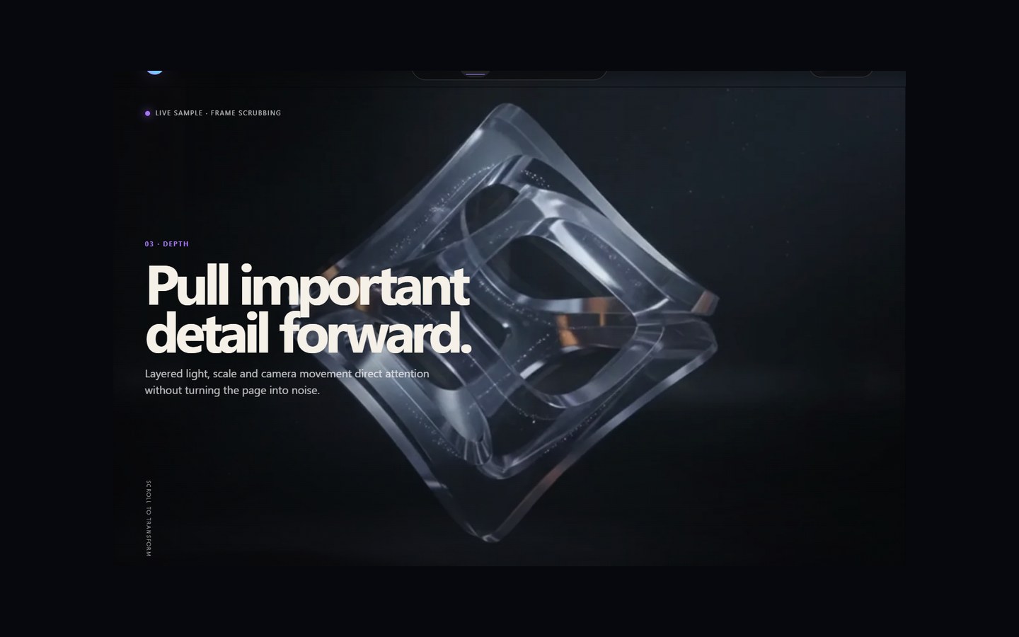 DP Motion Lab Scroll Cinema sample showing a dimensional glass sculpture controlled by scrolling