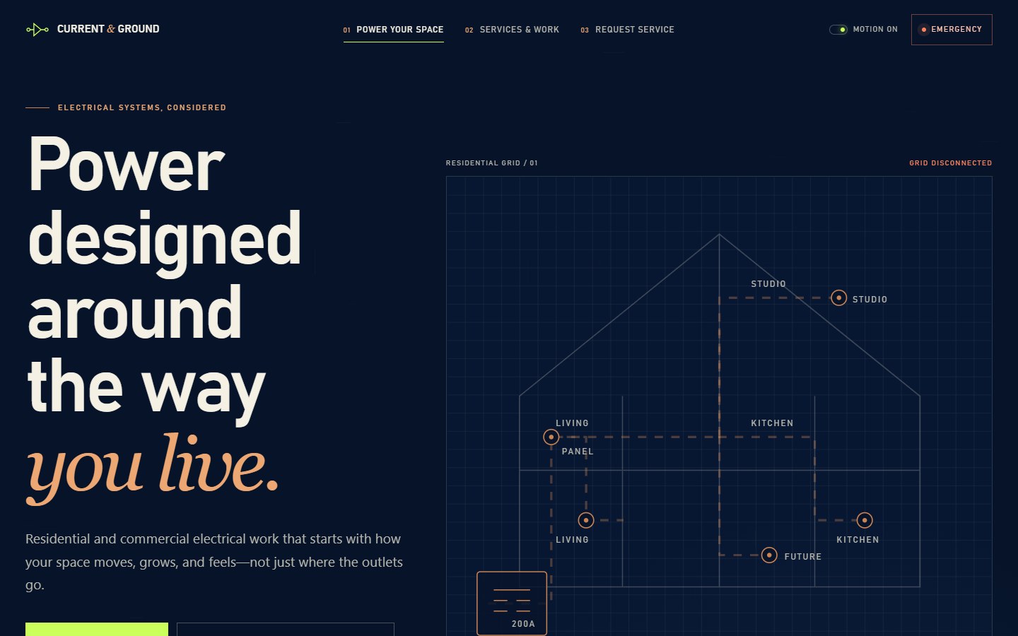 Current and Ground electrical website showing an interactive residential circuit diagram