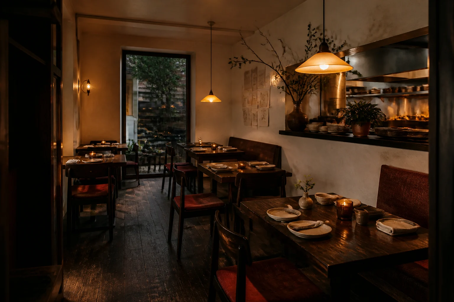 Ember Ledger dining room prepared for evening service